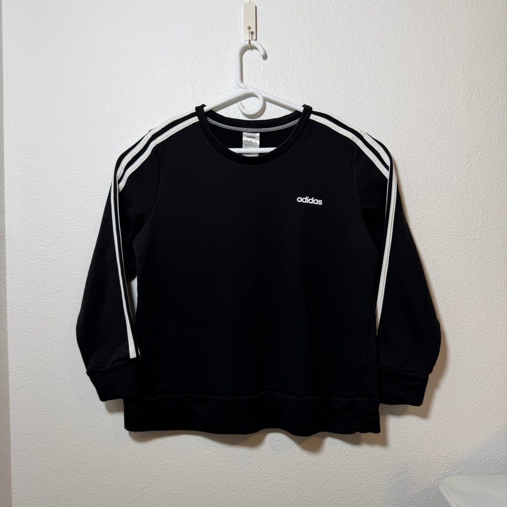 Adidas Mens Crewneck Sweatshirt Black White 3 Stripe Pullover XL Regular Fit